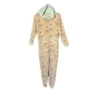 Star Wars | Mandalorian Grogu Baby Yoda Adult Fleece Onesie Union Suit, Large